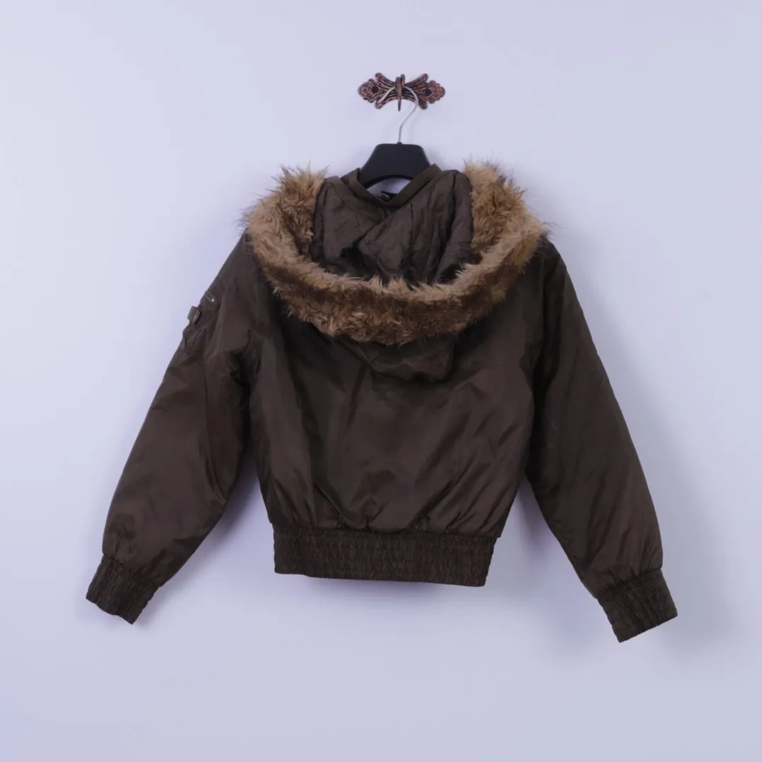 Rainbow West Womens M Jacket Shiny Brown Nylon Hooded Retro Padded Bomber