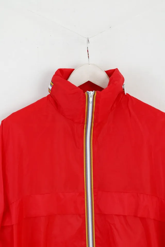 Rea Mens 52/54 L Rain Jacket Red Nylon Waterproof Hidden Hood Top