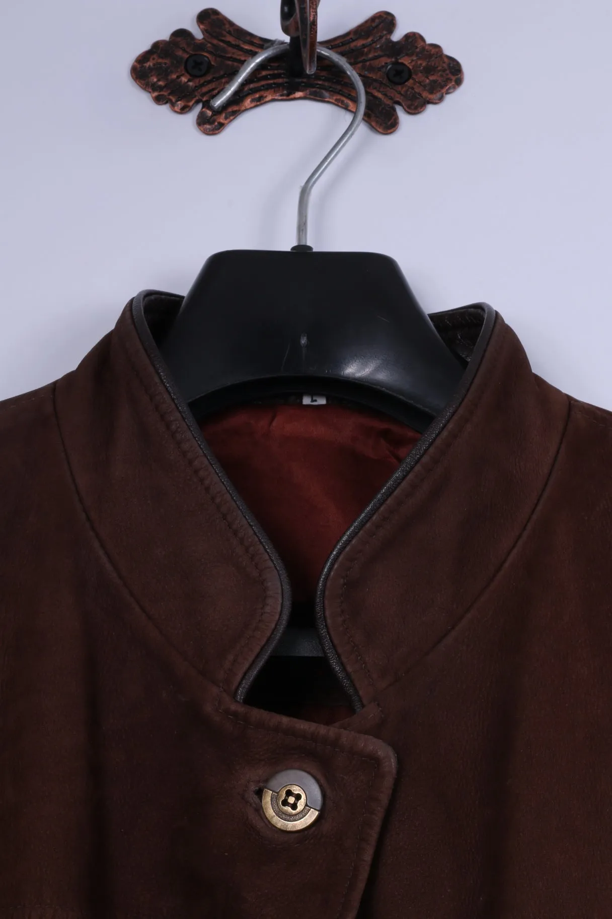 REWARD London Womens L Jacket Brown Leather Single Breasted Shoulder Pads