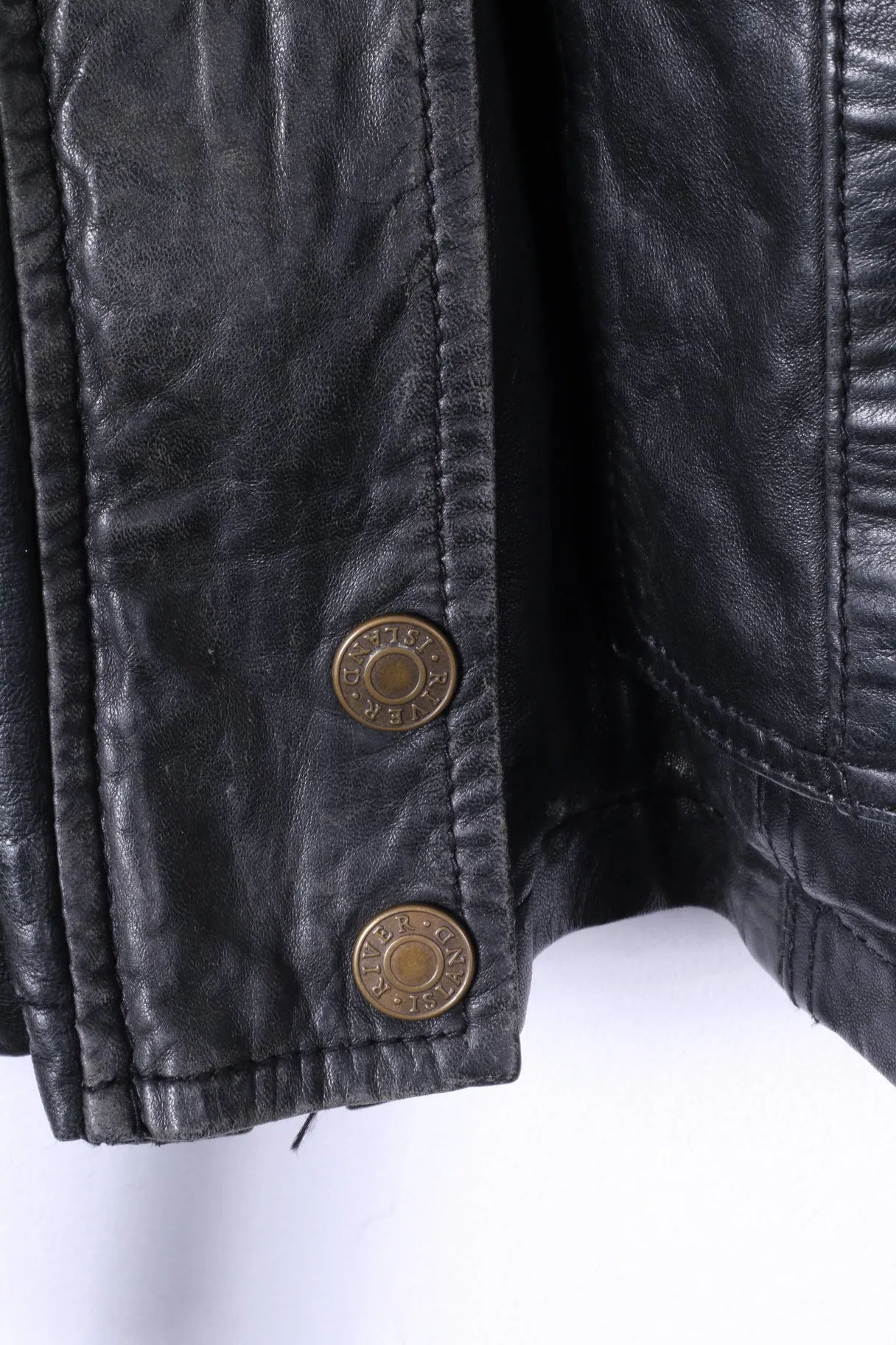 River Island Womens 10 S Jacket Black Leather Full Zipper Belted Biker Top