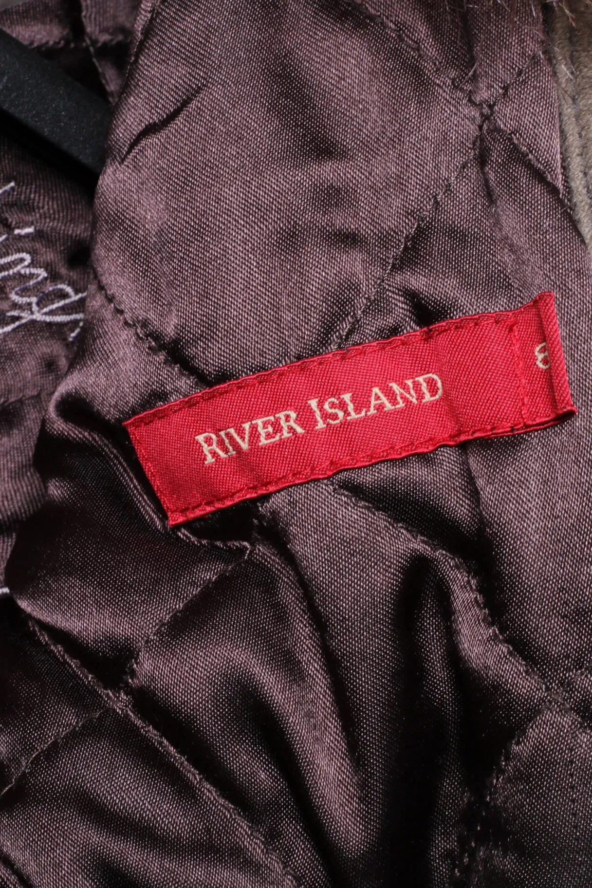 River Island Womens 34 8 S Jacket Brown Cotton Long Emroidered Fur Collar Coat