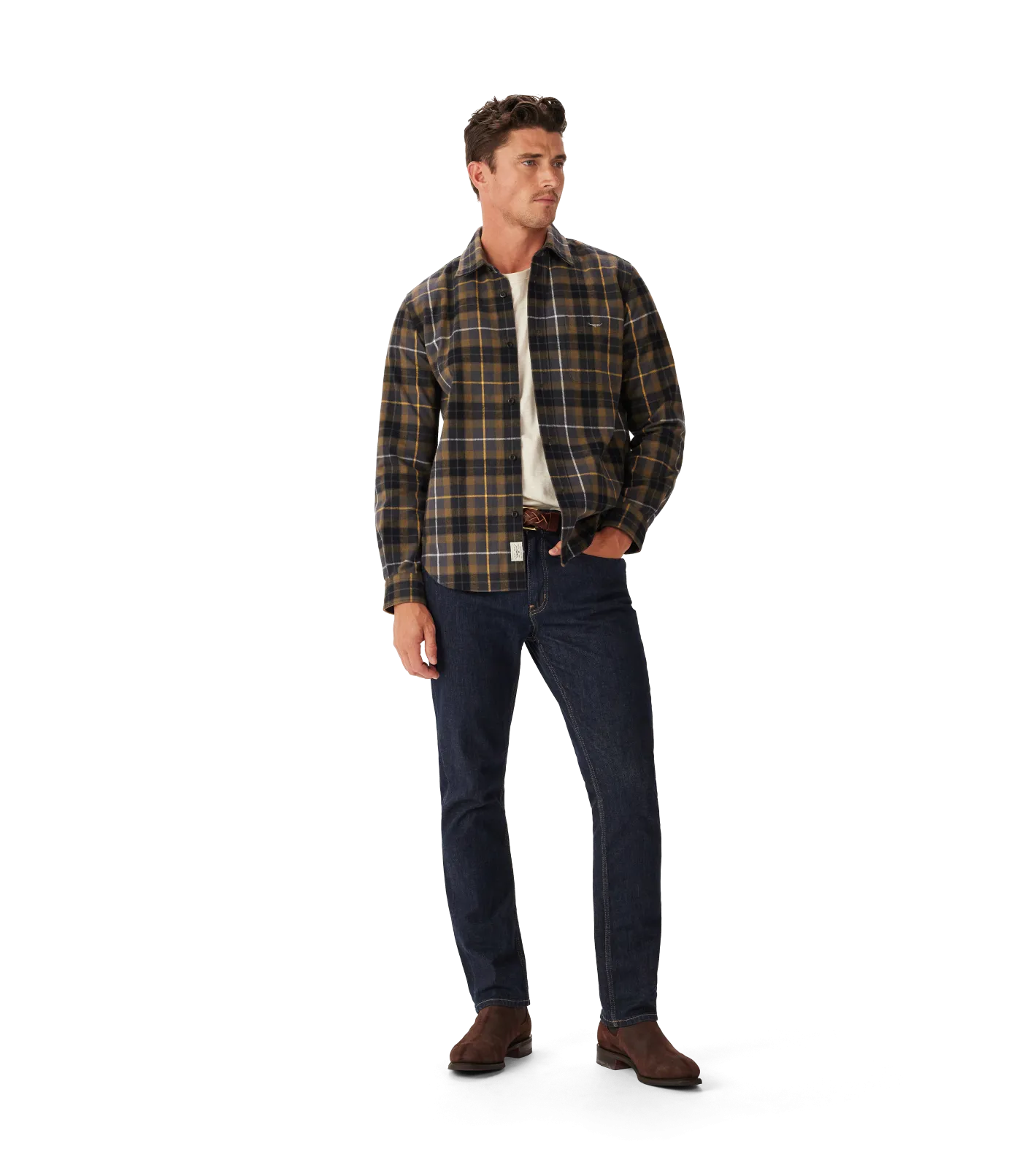 R.M.Williams - Field Flannel Check Overshirt - Khaki Navy