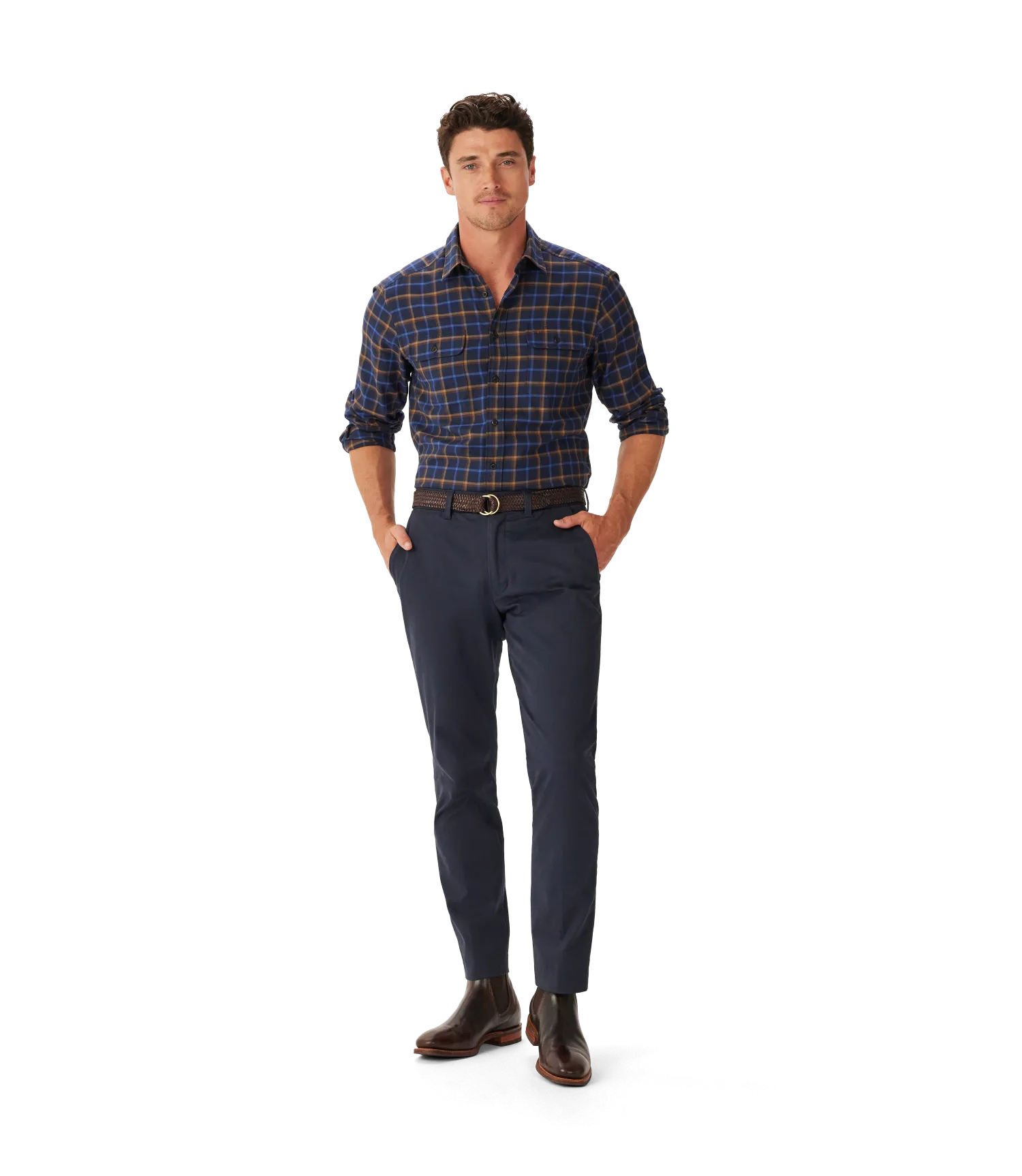 R.M.Williams - Regular Twill Check Shirt - Navy/Brown