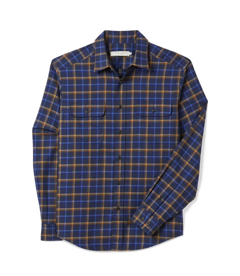 R.M.Williams - Regular Twill Check Shirt - Navy/Brown