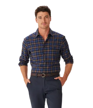 R.M.Williams - Regular Twill Check Shirt - Navy/Brown