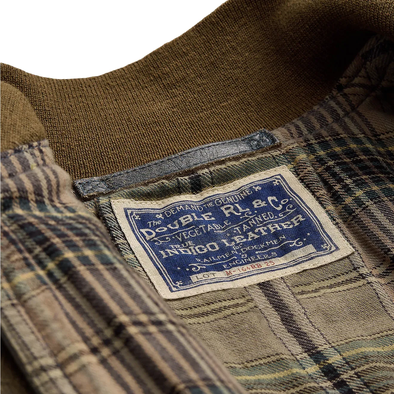 RRL by Ralph Lauren Indigo Leather Bomber Jacket Vintage Indigo