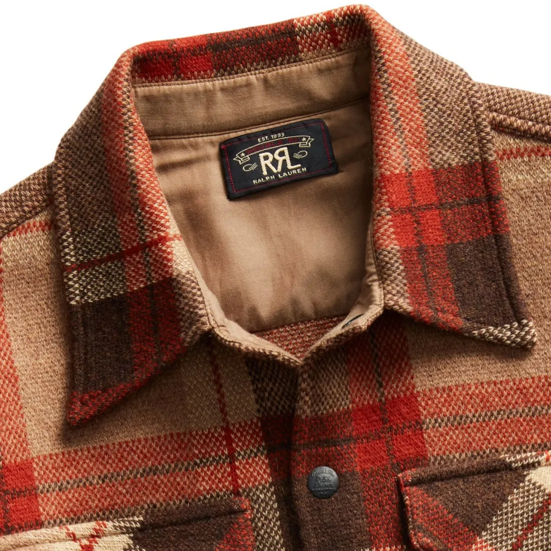 RRL by Ralph Lauren Plaid Wool Workshirt Jumper Orange Tan Multi
