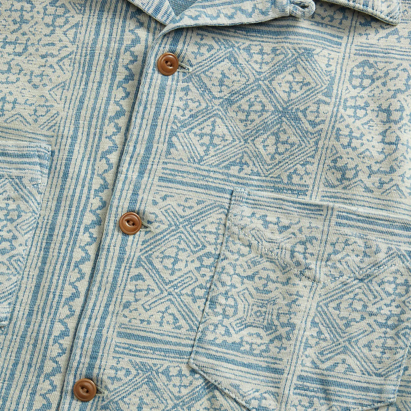 RRL by Ralph Lauren Print Indigo Jersey Camp Shirt Indigo/Cream
