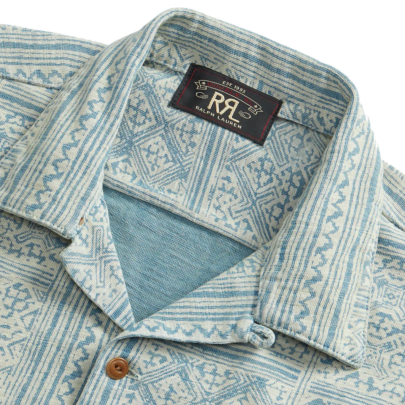 RRL by Ralph Lauren Print Indigo Jersey Camp Shirt Indigo/Cream