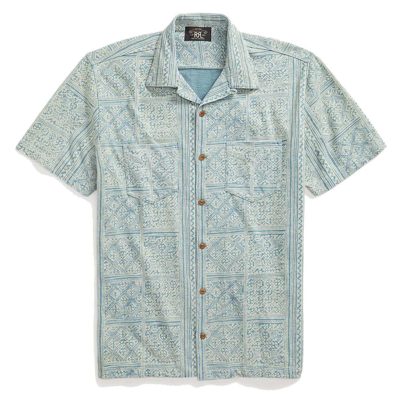 RRL by Ralph Lauren Print Indigo Jersey Camp Shirt Indigo/Cream