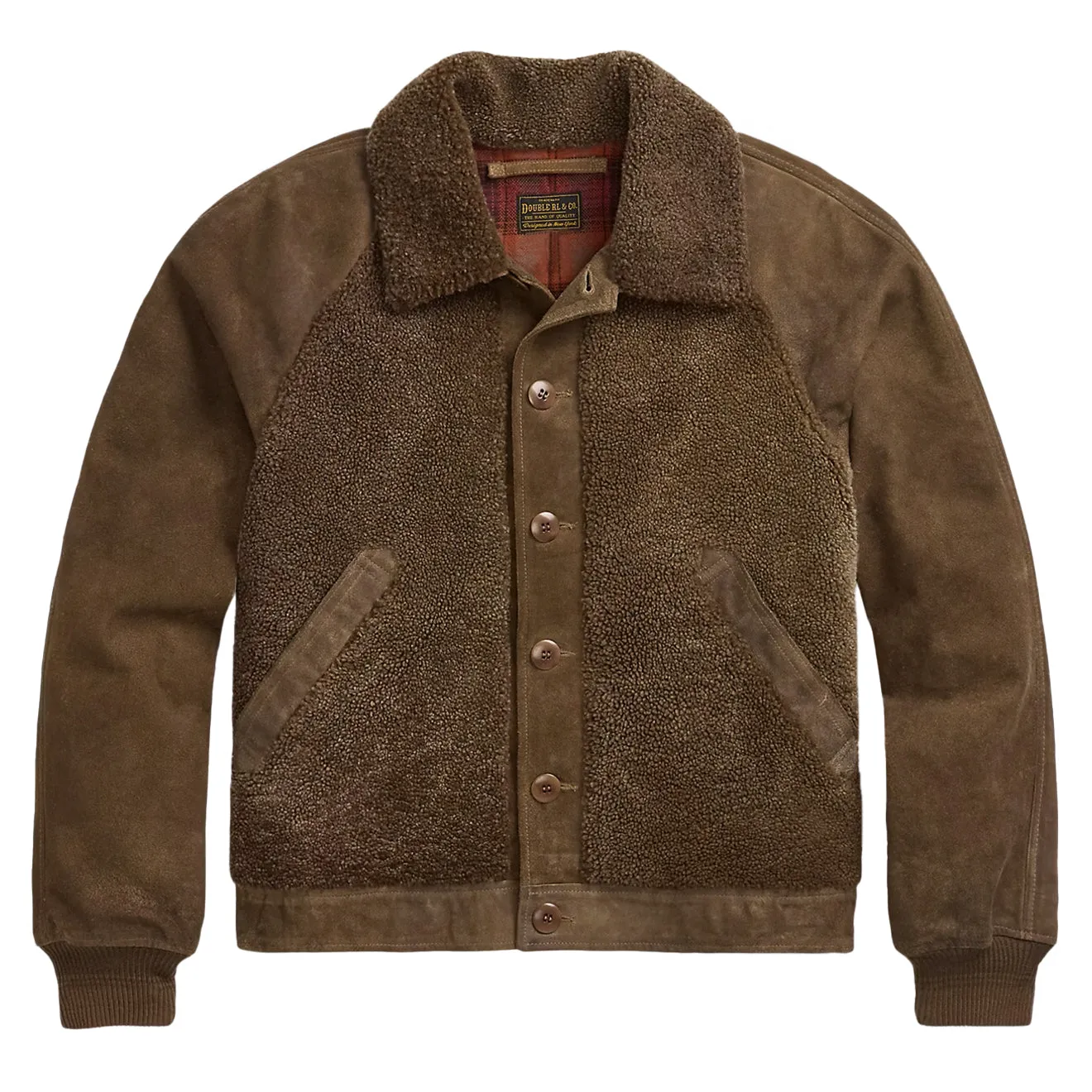 RRL By Ralph Lauren Shearling-Panelled Roughout Suede Jacket Vintage Brown