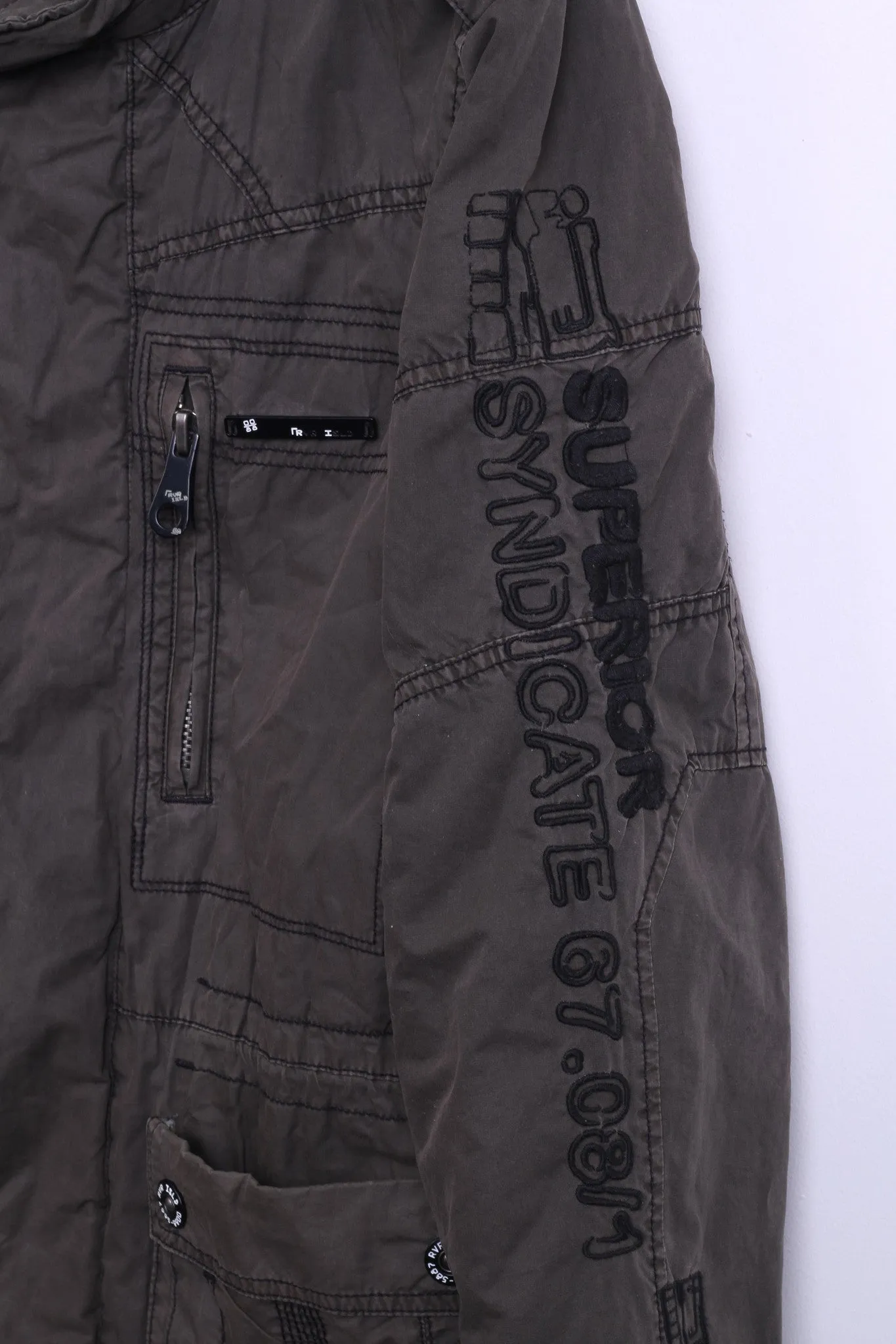 RVR ISLD Womens M Parka Jacket Washed Look Long Coat Hidden Hood