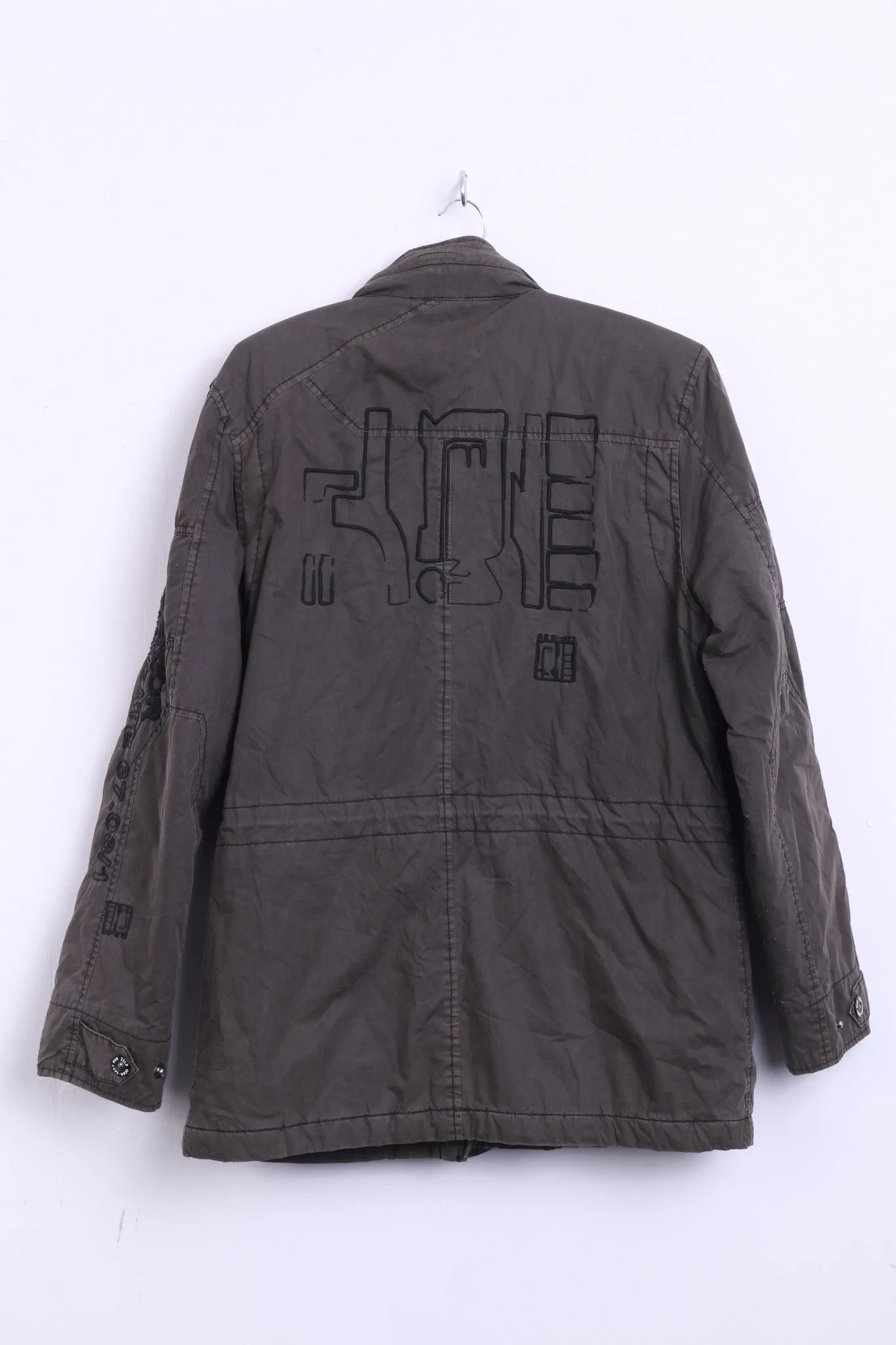RVR ISLD Womens M Parka Jacket Washed Look Long Coat Hidden Hood