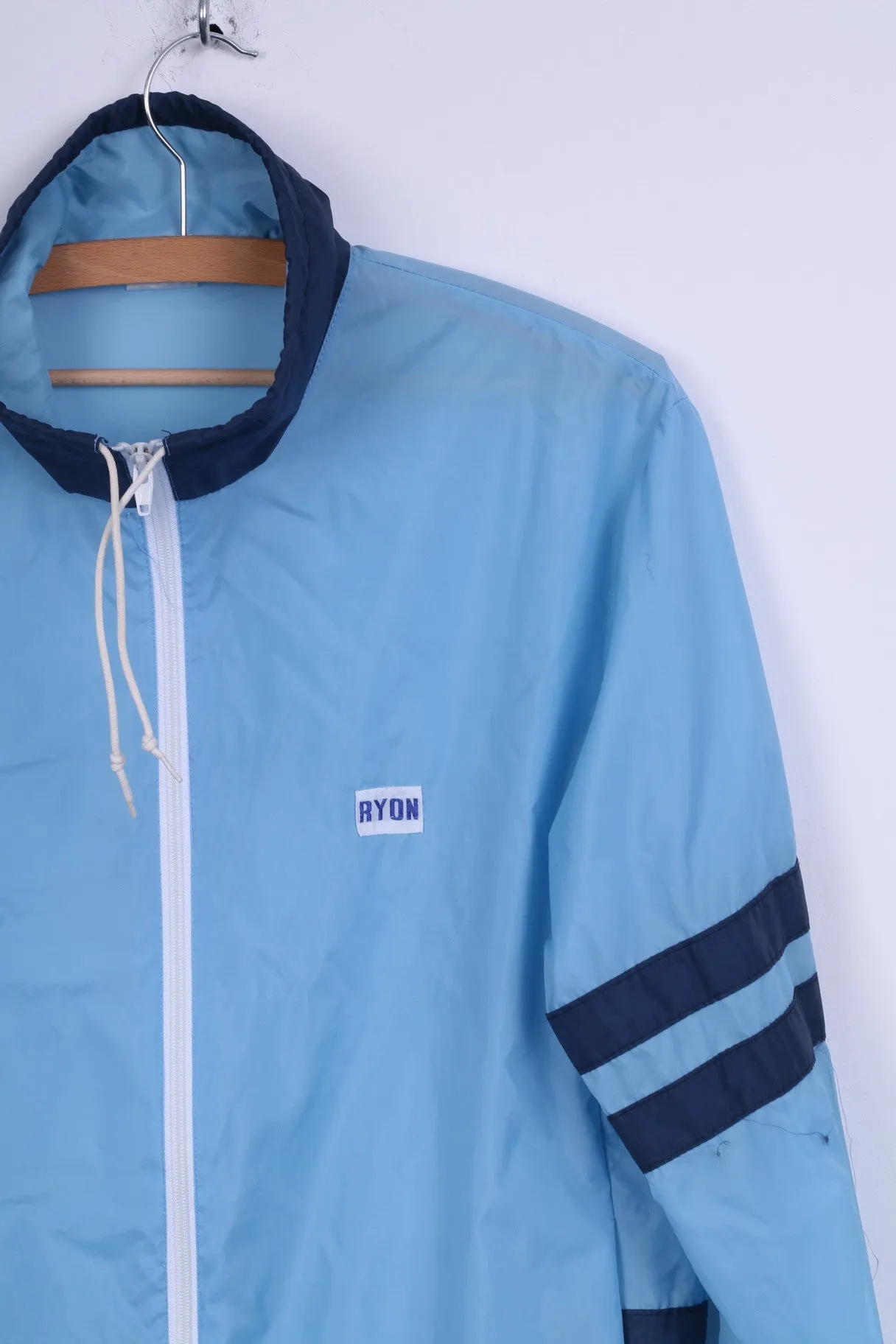RYON Mens S Track Top Jacket Nylon Blue Waterproof Vintage