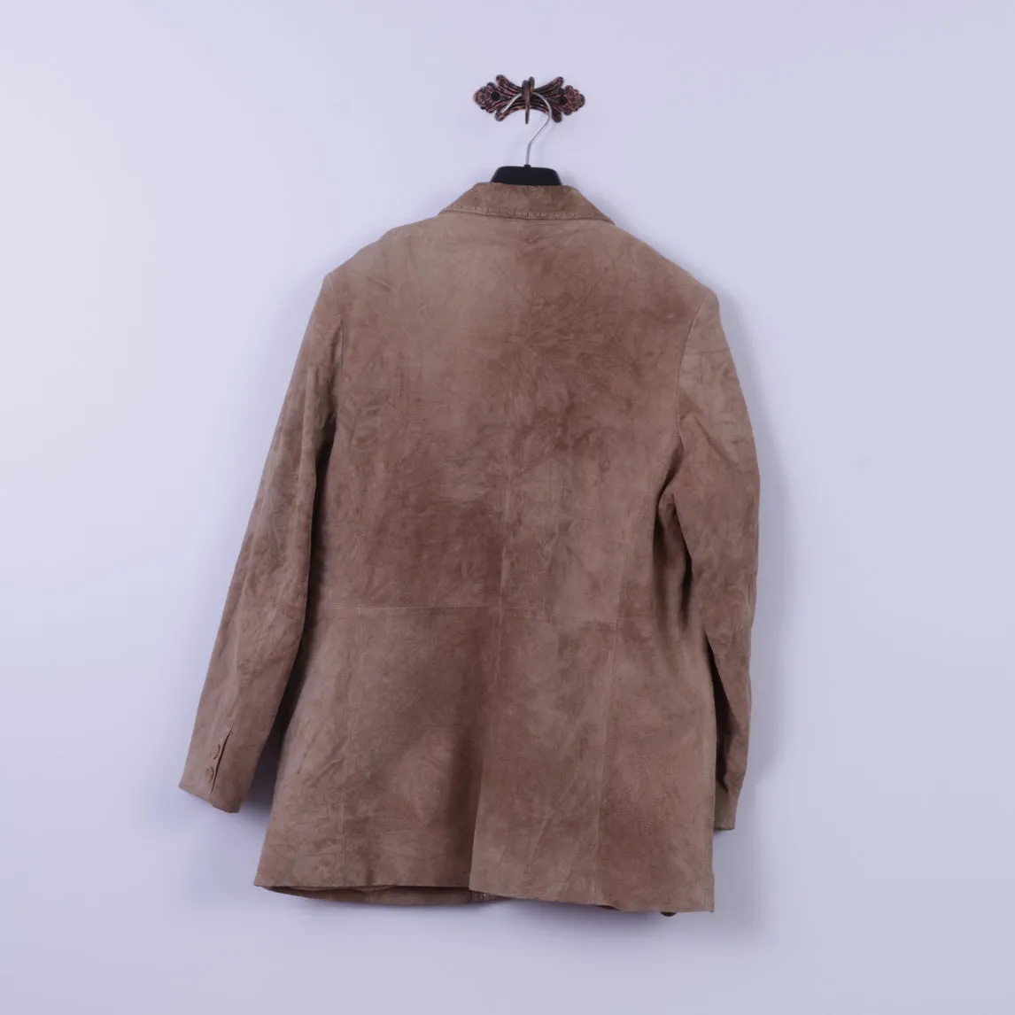 SAKI Womens 42 Jacket Beige Leather Suede Buttoned Blazer Classic Country Top