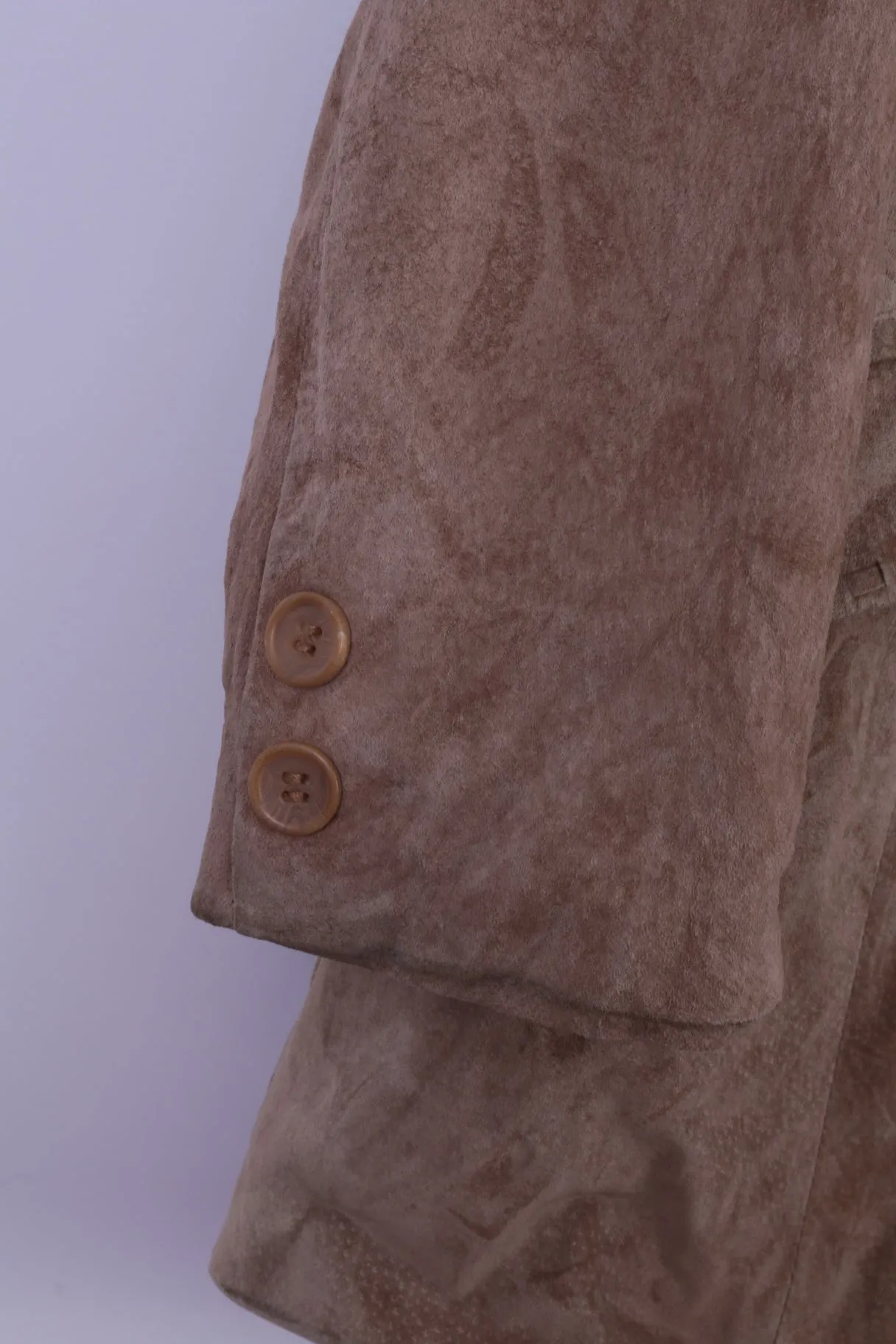 SAKI Womens 42 Jacket Beige Leather Suede Buttoned Blazer Classic Country Top