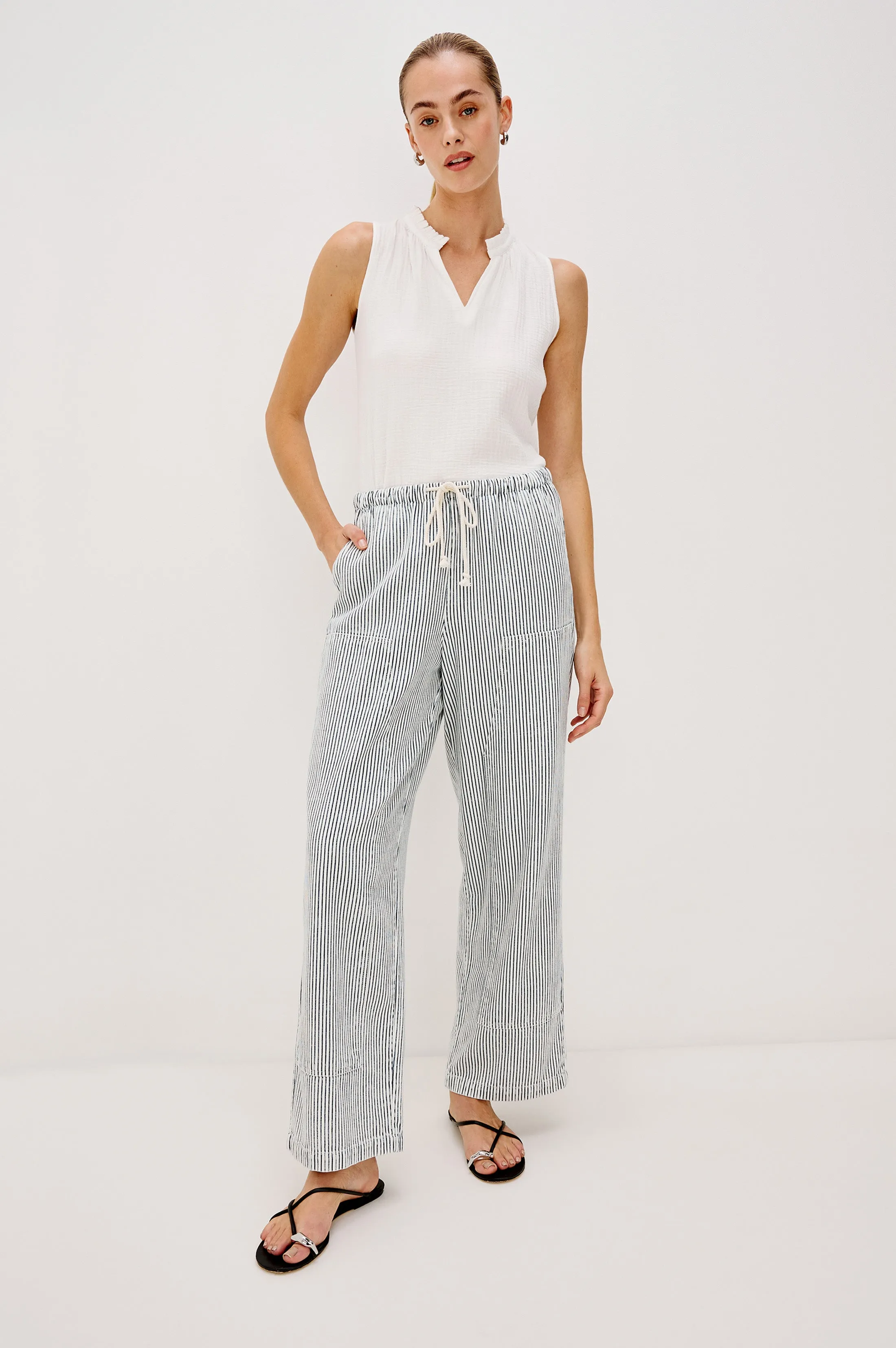 SANDERSON PANT - INDIGO RAILROAD STRIPE Rails