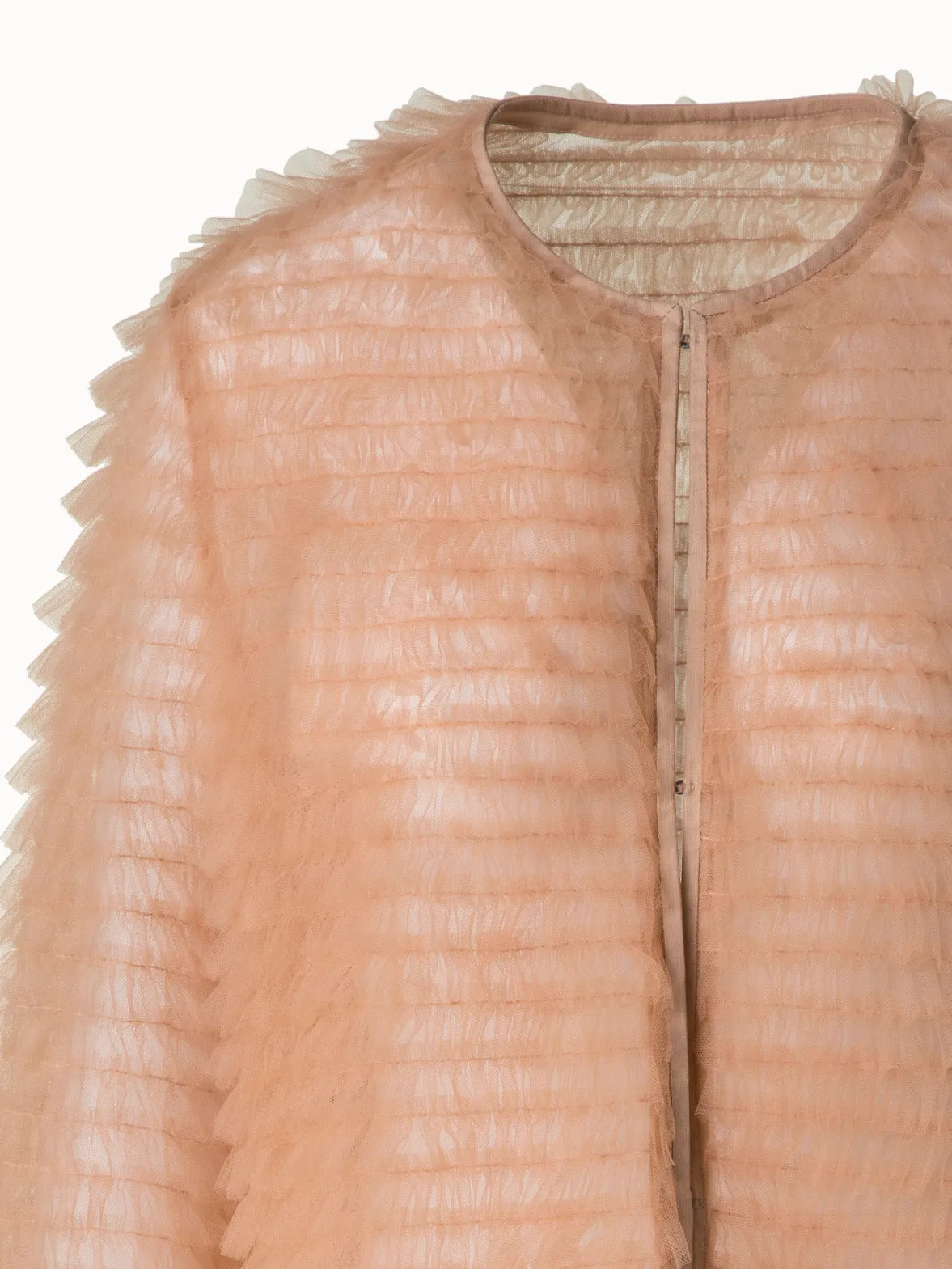 Short Allover Ruched Tulle Jacket Akris