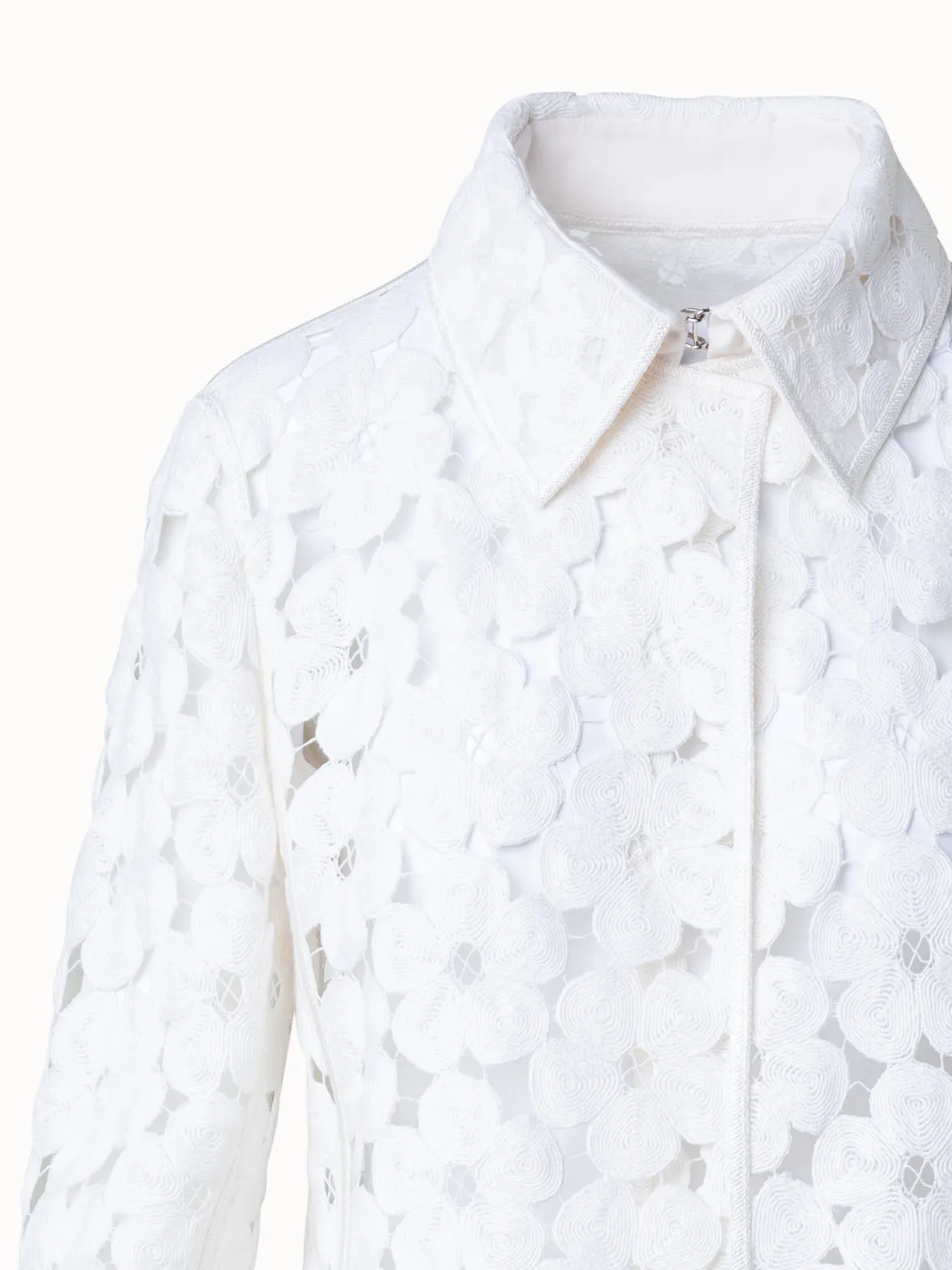 Short Jacket with Allover Anemone Embroidery Akris