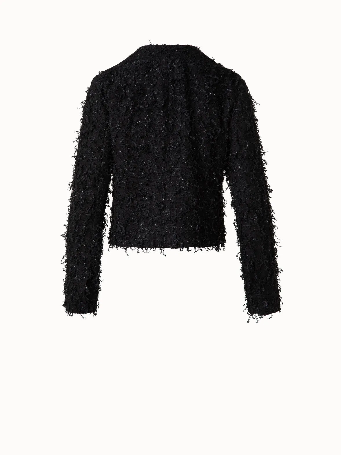 Short Jacket with Micro Sequins Fringed Bouclé Akris