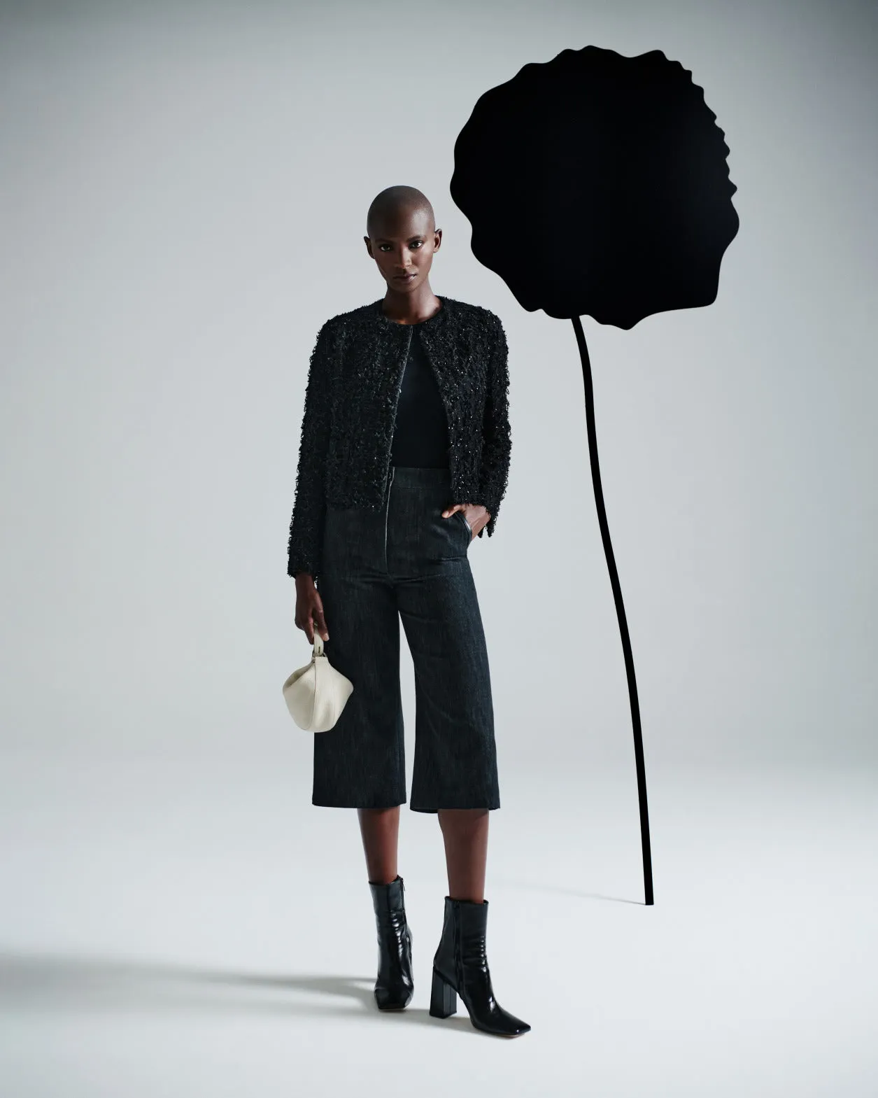 Short Jacket with Micro Sequins Fringed Bouclé Akris