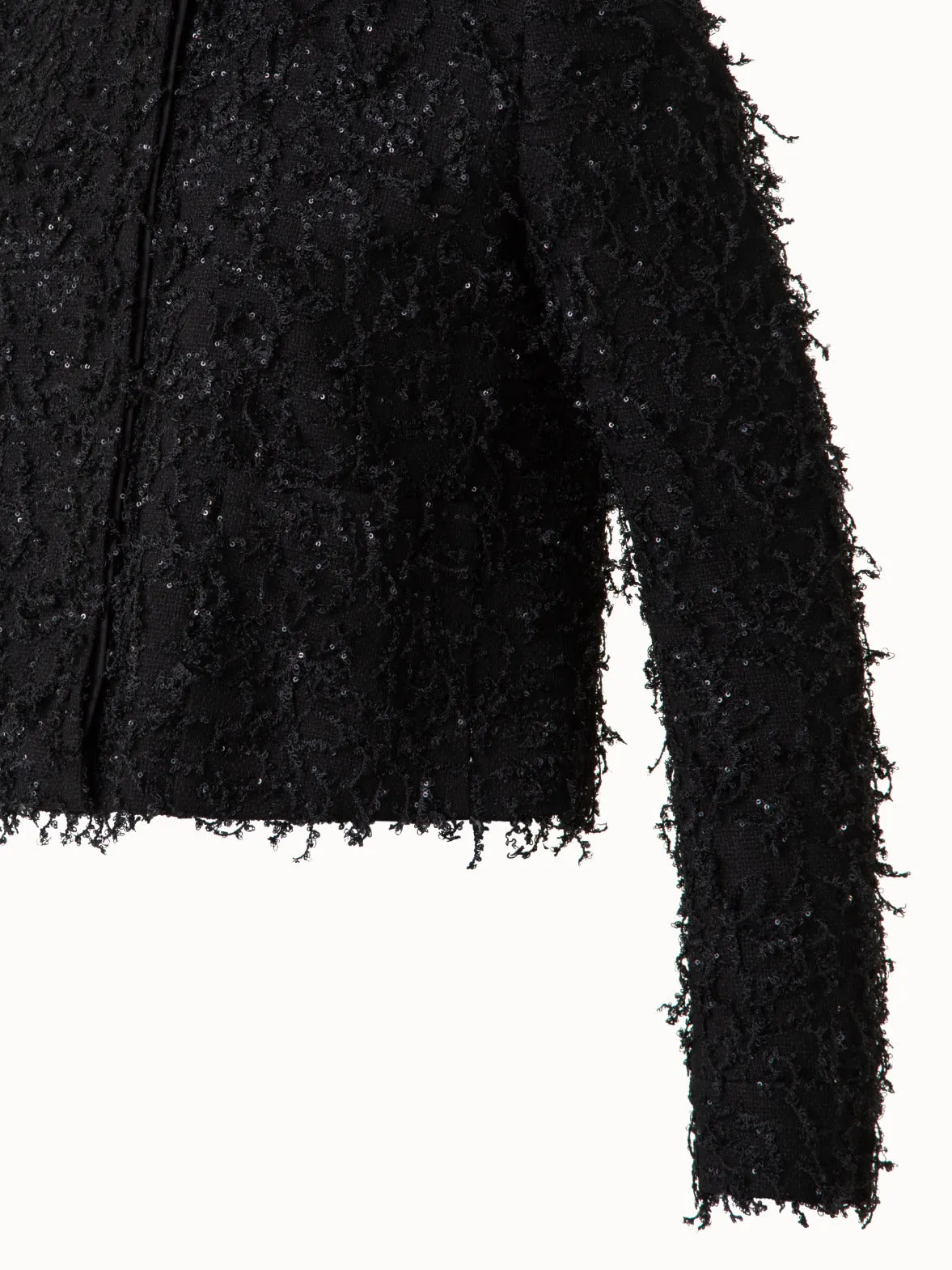Short Jacket with Micro Sequins Fringed Bouclé Akris