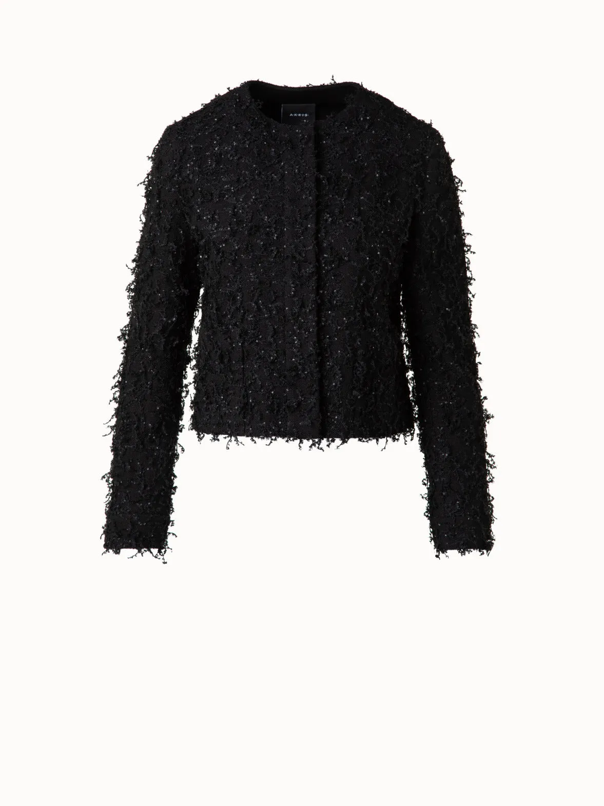 Short Jacket with Micro Sequins Fringed Bouclé Akris