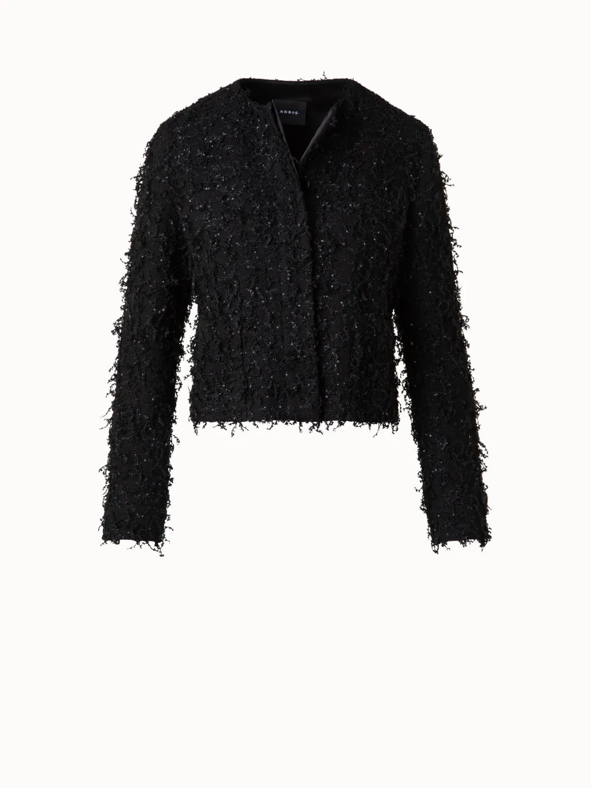 Short Jacket with Micro Sequins Fringed Bouclé Akris
