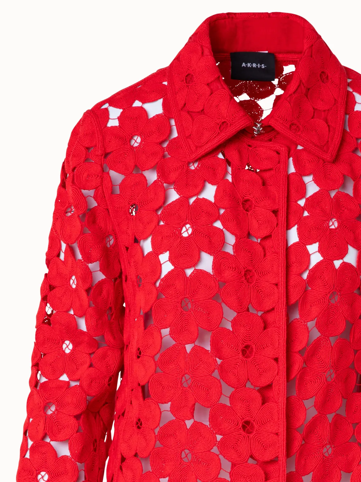 Short Silk Jacket with Anemone Embroidery Akris