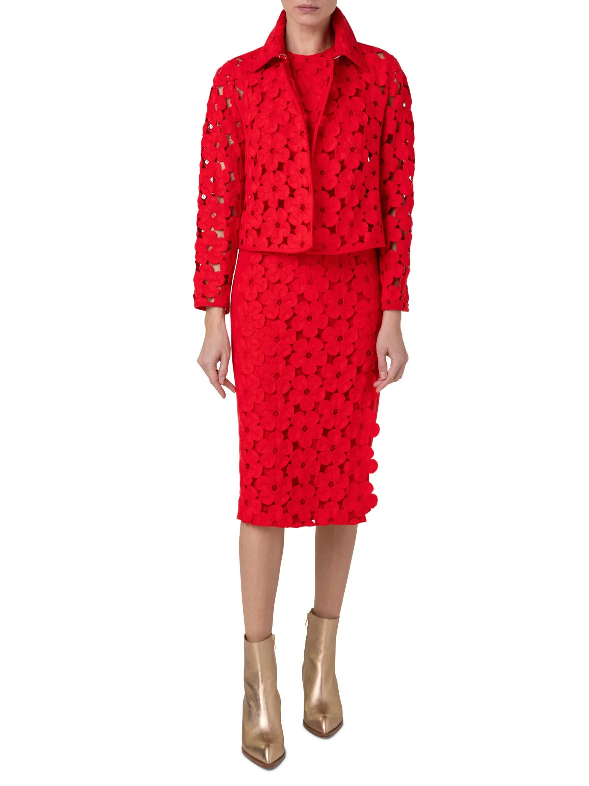 Short Silk Jacket with Anemone Embroidery Akris