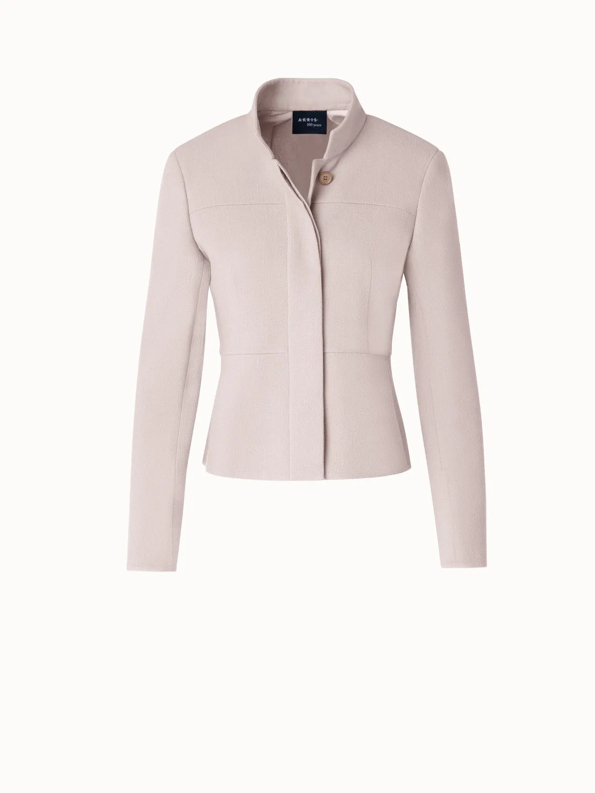 Short Wool Crêpe Double-Face Mock Neck Jacket Akris
