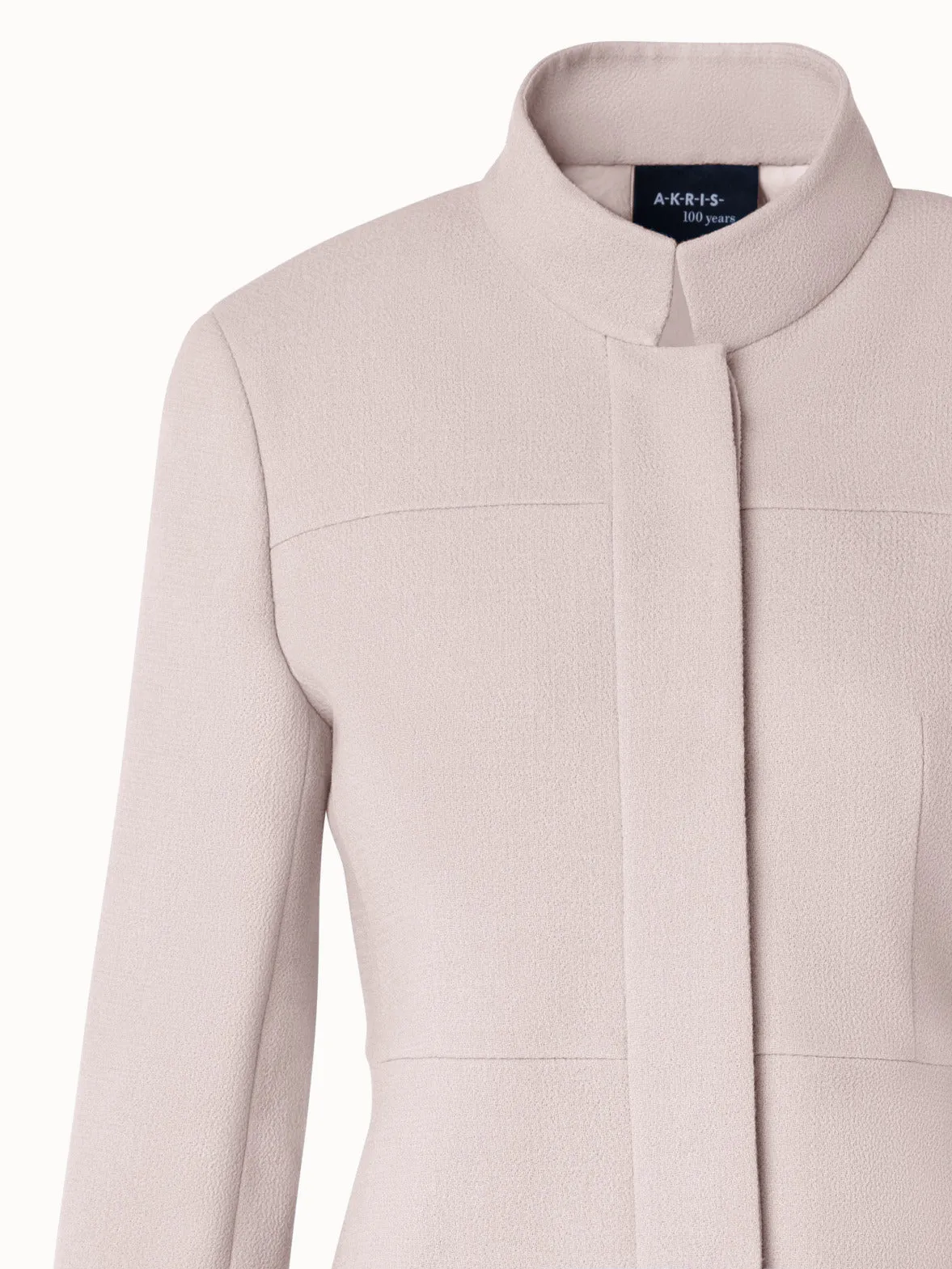 Short Wool Crêpe Double-Face Mock Neck Jacket Akris
