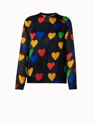 Silk Organza Bomber Jacket with Hearts Print Akris