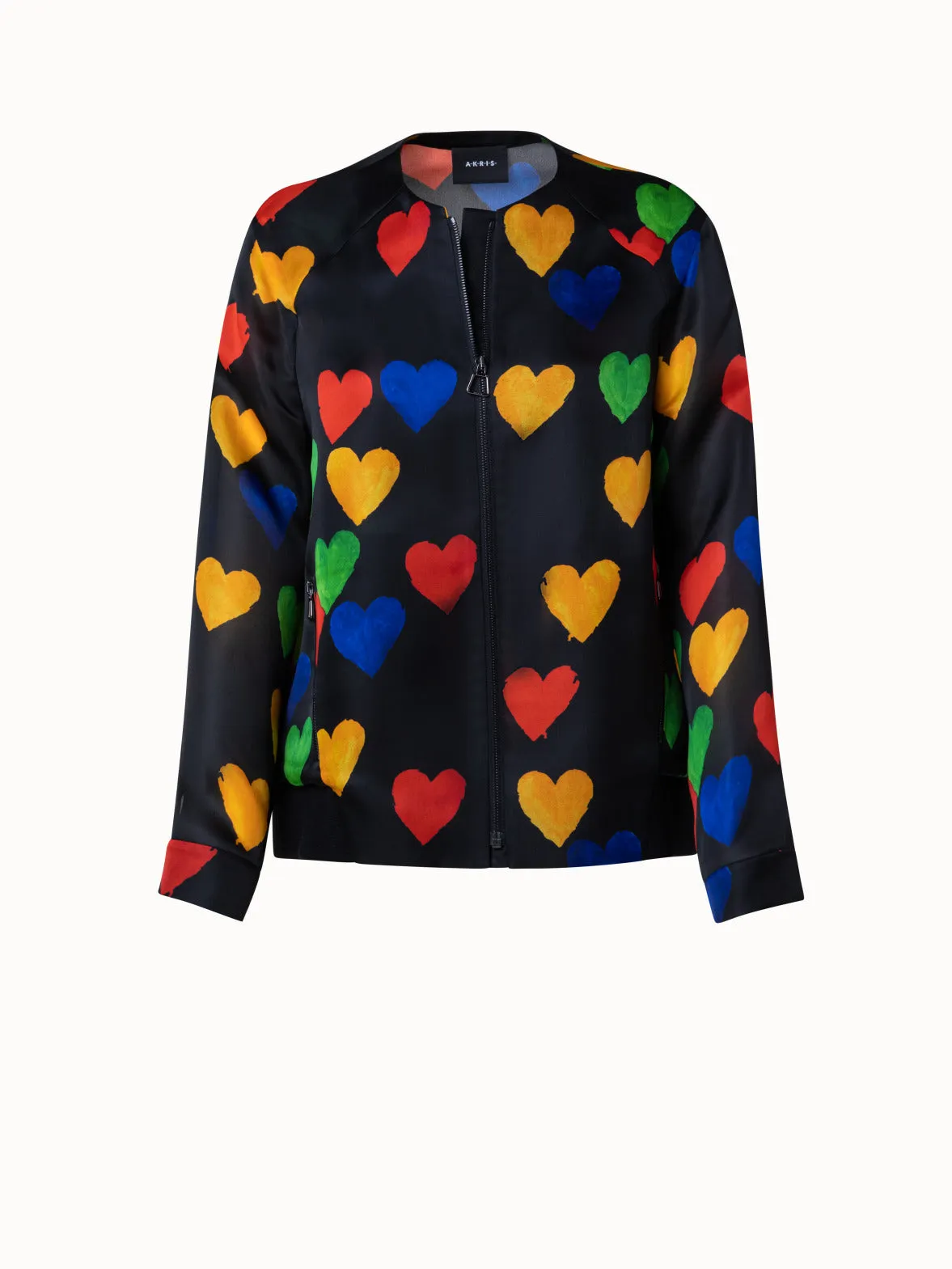 Silk Organza Bomber Jacket with Hearts Print Akris