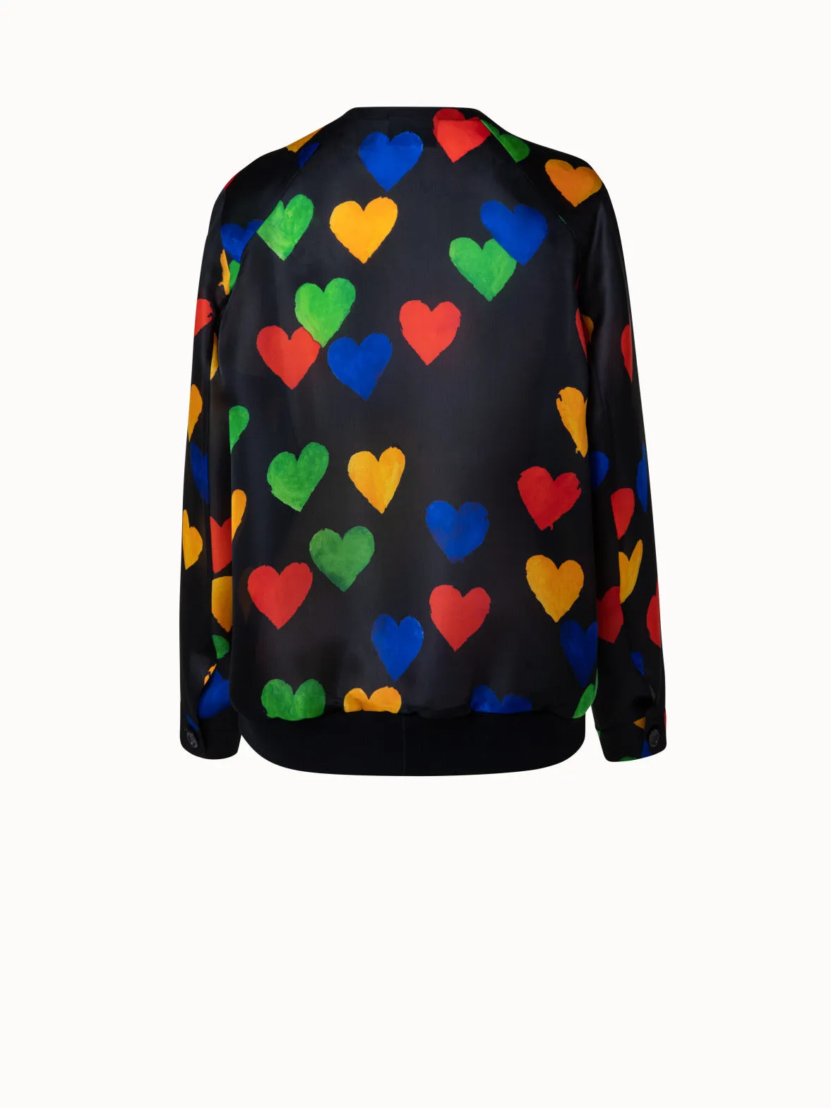 Silk Organza Bomber Jacket with Hearts Print Akris