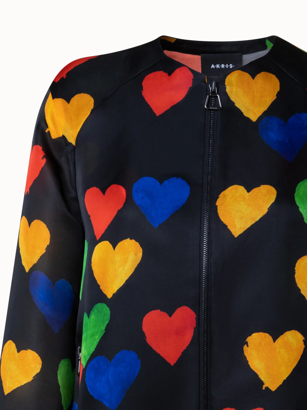 Silk Organza Bomber Jacket with Hearts Print Akris