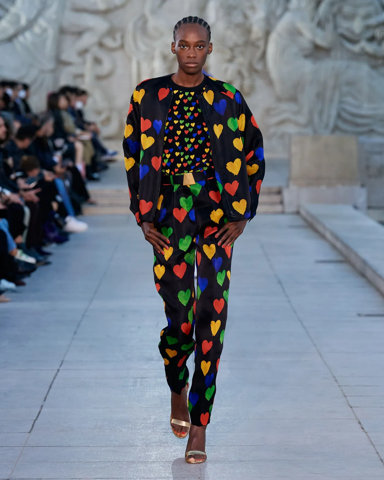 Silk Organza Bomber Jacket with Hearts Print Akris
