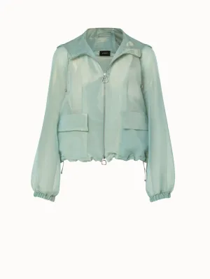 Silk Techno Iridescent Organza Blouson Jacket Akris