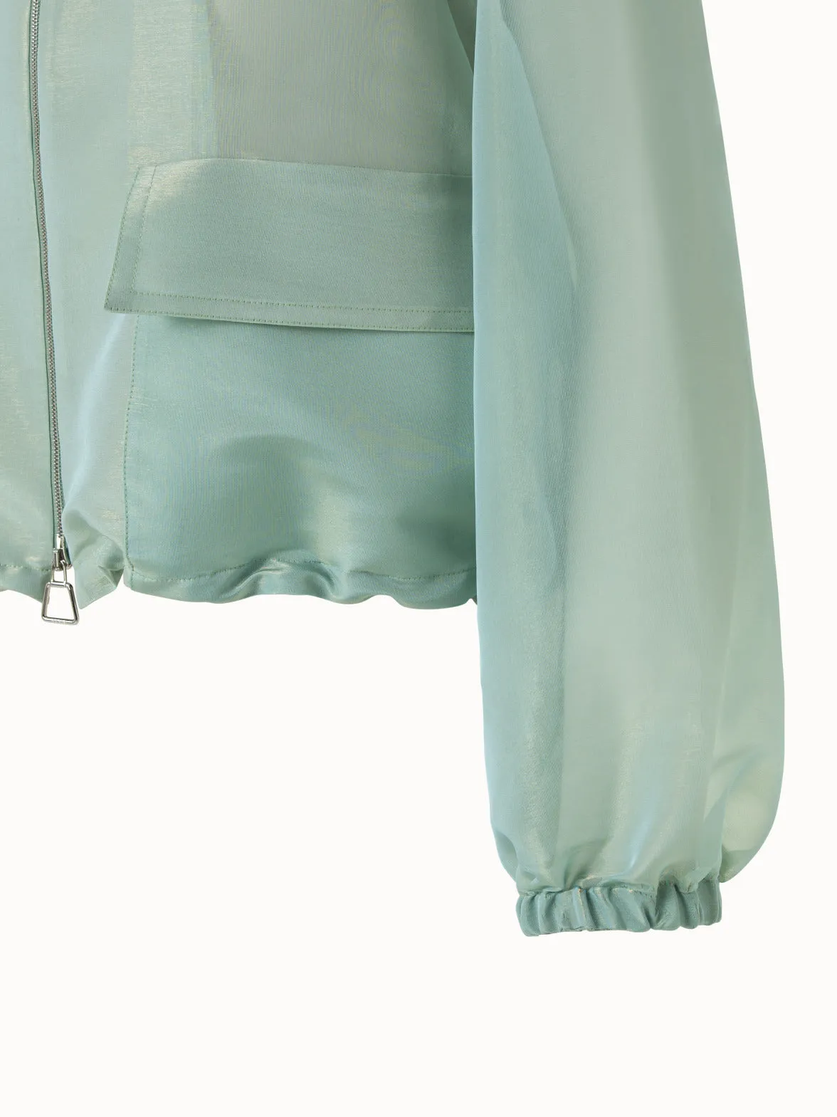 Silk Techno Iridescent Organza Blouson Jacket Akris