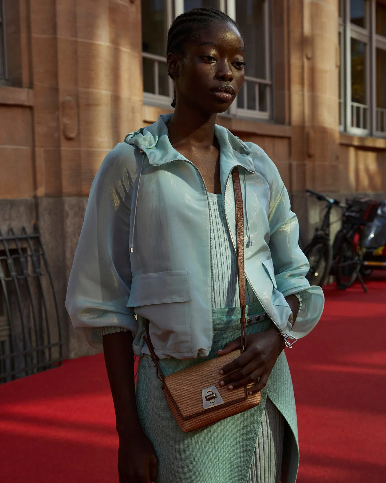 Silk Techno Iridescent Organza Blouson Jacket Akris