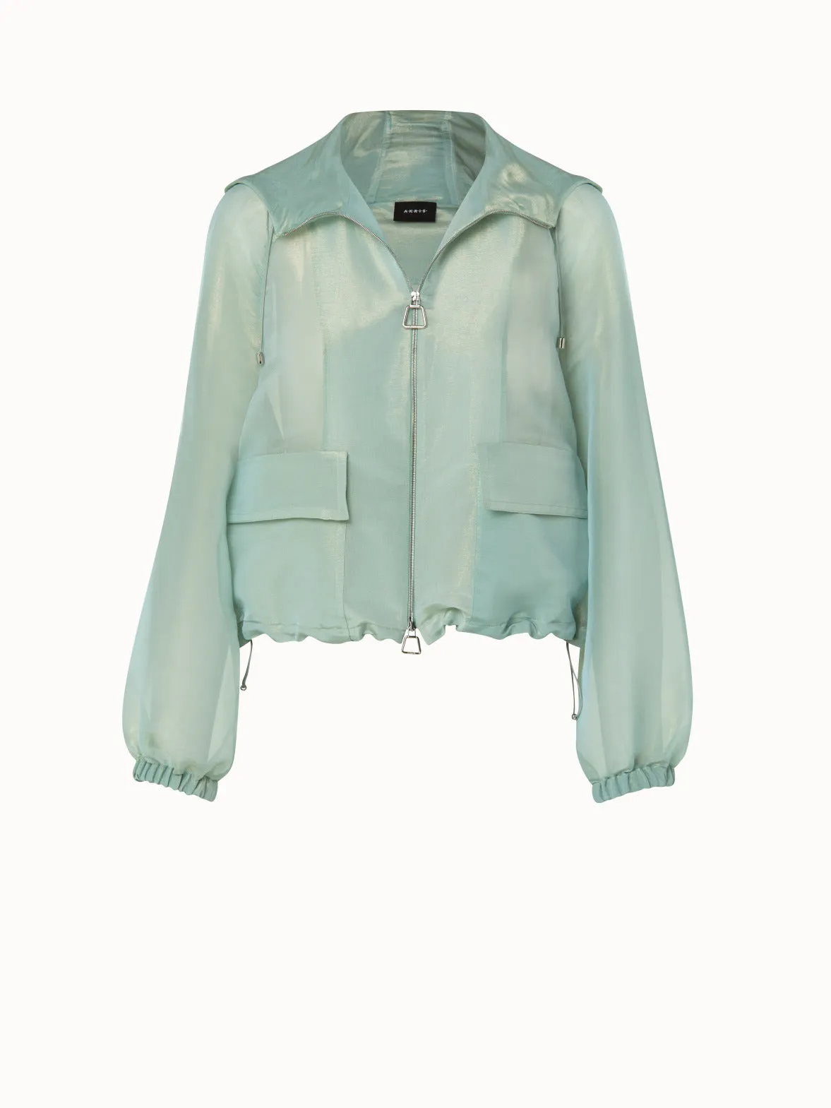 Silk Techno Iridescent Organza Blouson Jacket Akris