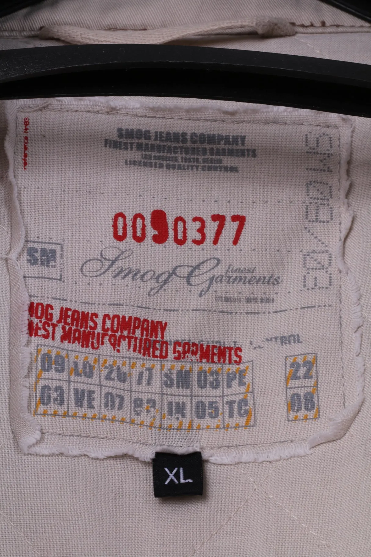 Smog Jeans Company Mens XL Jacket Beige 100% Cotton Zip Up Snaps Multi Pockets Top
