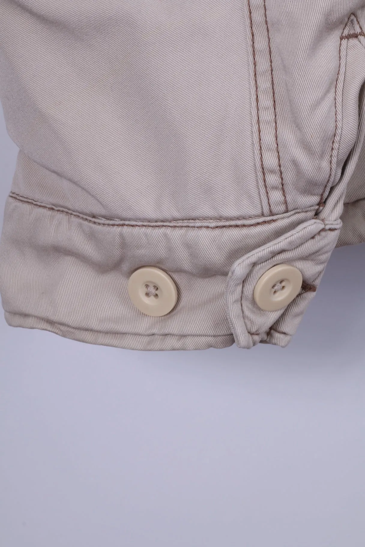 Smog Jeans Company Mens XL Jacket Beige 100% Cotton Zip Up Snaps Multi Pockets Top