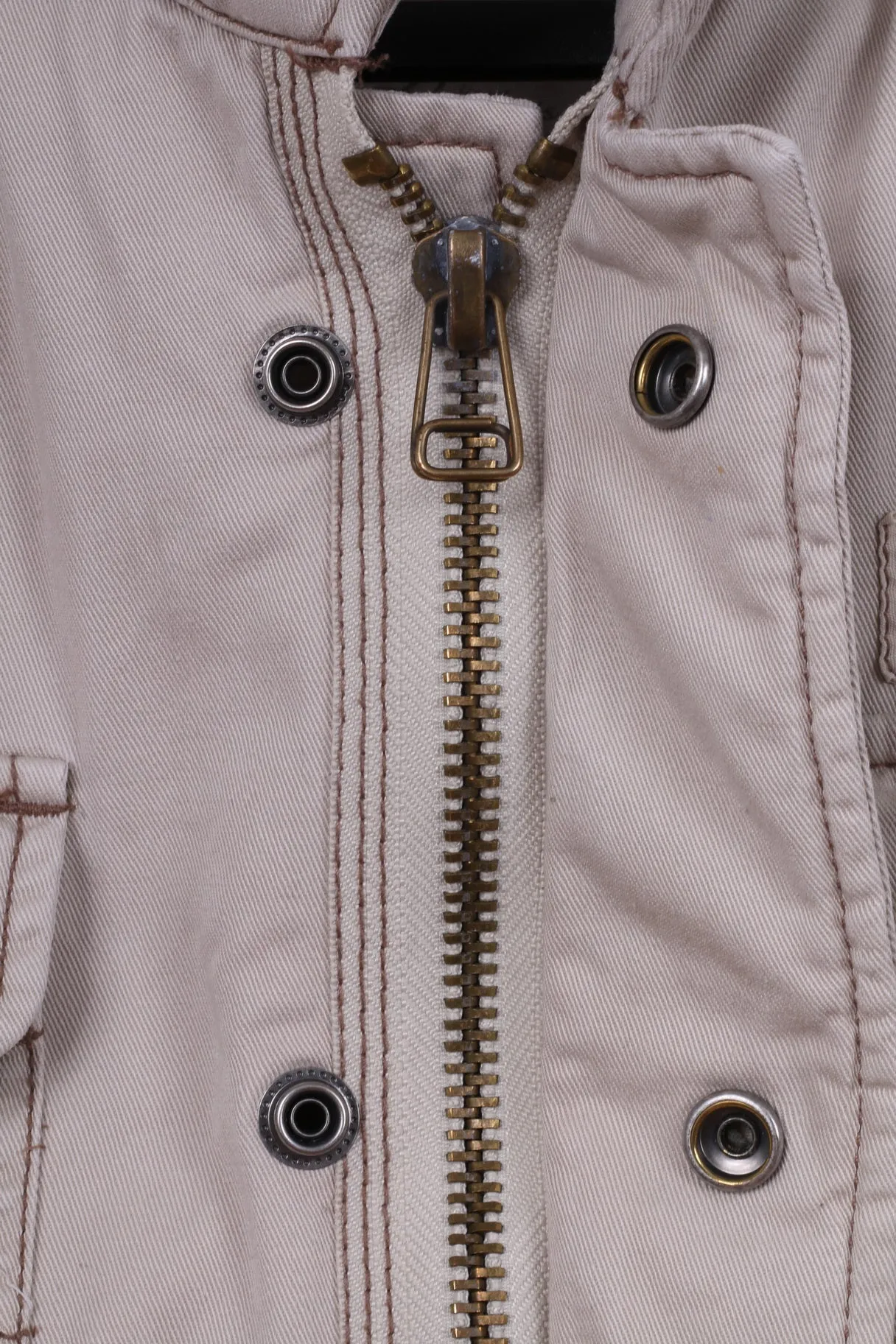 Smog Jeans Company Mens XL Jacket Beige 100% Cotton Zip Up Snaps Multi Pockets Top