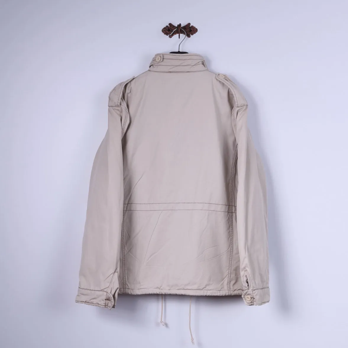 Smog Jeans Company Mens XL Jacket Beige 100% Cotton Zip Up Snaps Multi Pockets Top