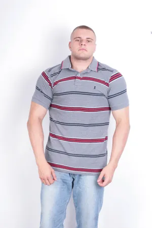 St George  Mens XL Polo Shirt Grey Striped Short Sleeve Cotton Summer