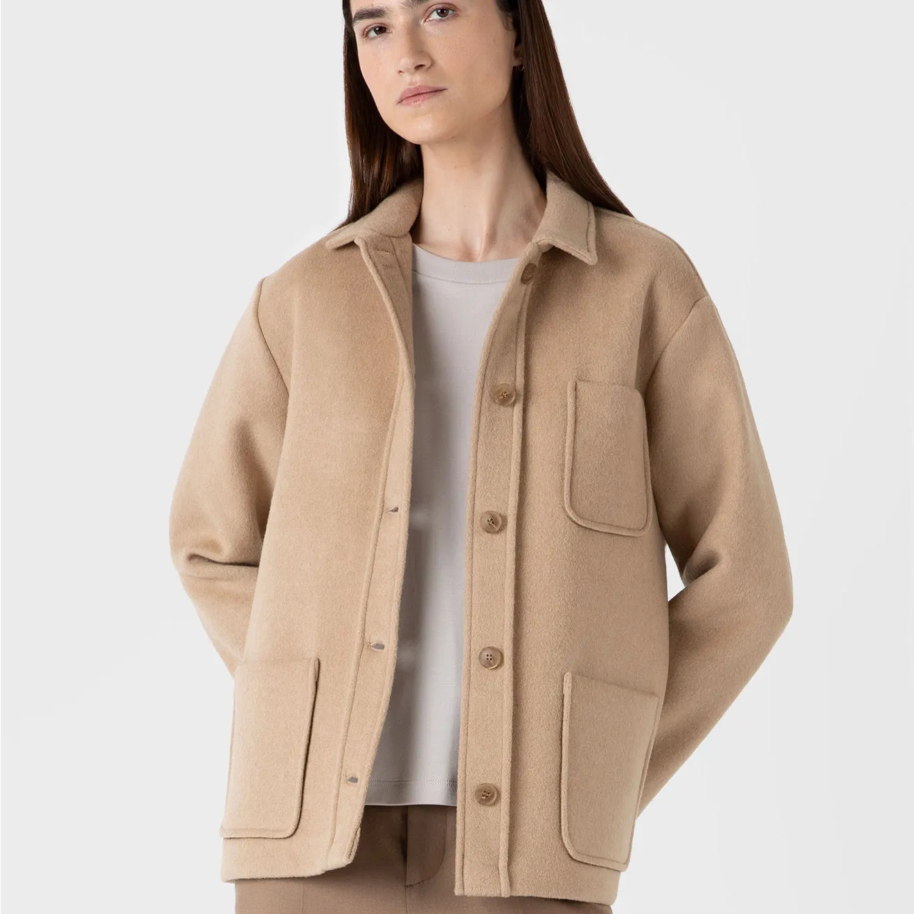 Sunspel Womens Twin Pocket Jacket Light Camel