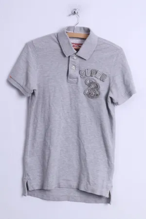 Superdry Mens S Polo Shirt Grey Cotton Detailed Buttons Japan Fitted