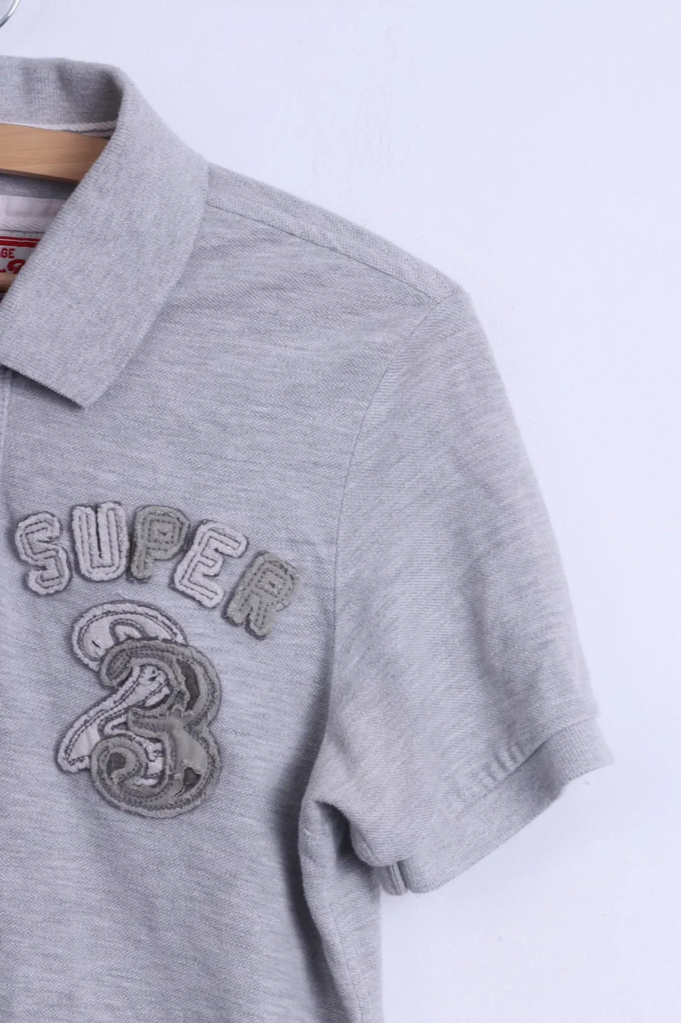Superdry Mens S Polo Shirt Grey Cotton Detailed Buttons Japan Fitted