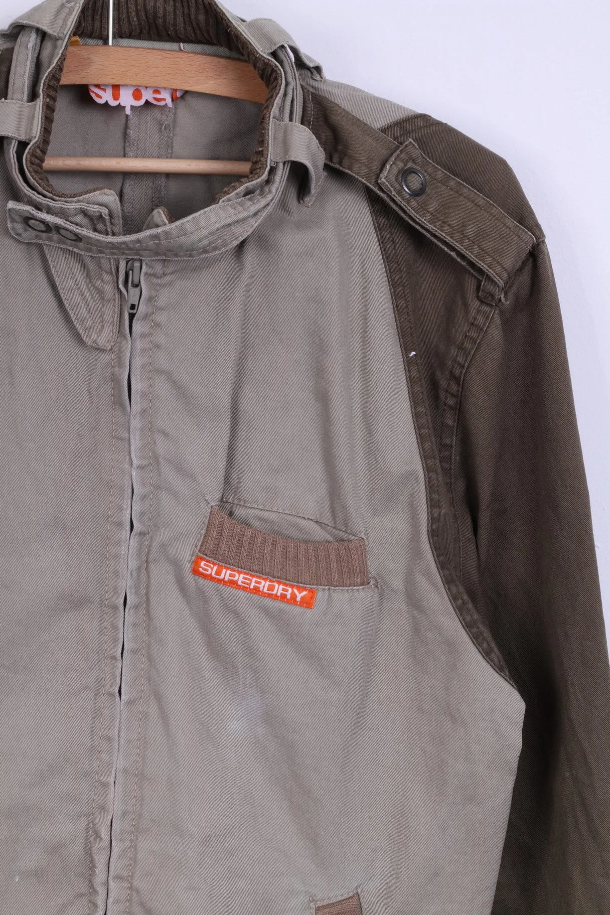 Superdry Mens SM Jacket Khaki Green Cotton Zip Up Sport Lightweight Top